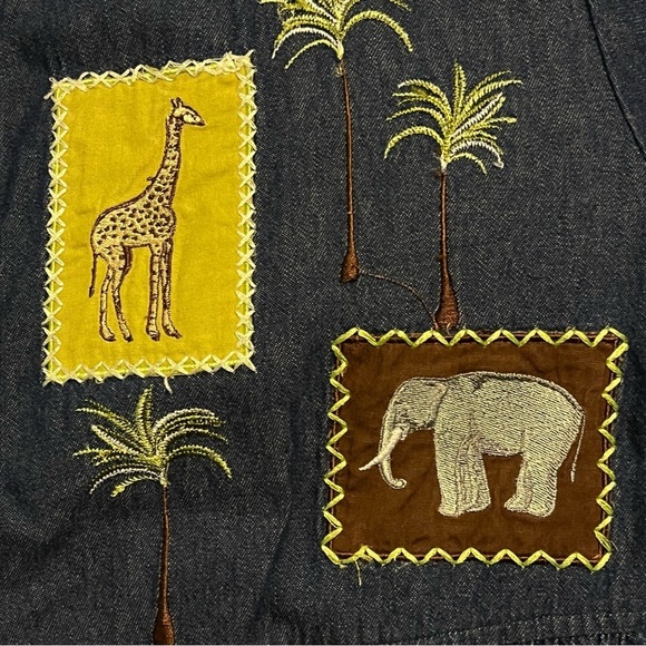 Y2K Bechamel Denim Midi Dress Jungle Animal Patches Short Sleeves Pockets Large - Picture 9 of 12